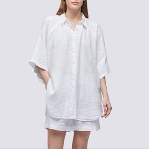 Sundek 3/4 sleeves Linen shirt Top White Resort Oversized Small